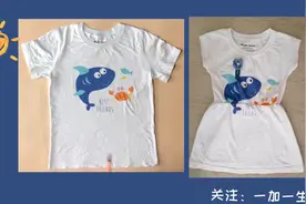 旧衣改造～哥哥的旧T恤剪两刀变身妹妹的连衣裙～0块变30块！图片