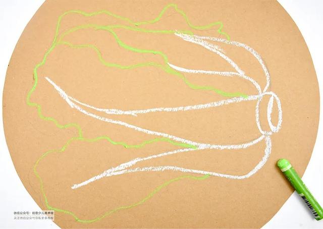 儿童画教程 | 油画棒技法练习《巧画一颗大白菜》