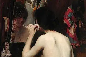 镜前的红磨坊女演员，英国著名画家，弗雷德•艾威尔因其一作成名图片
