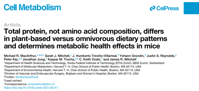 素食者与肉食者蛋白摄入：总蛋白量而非氨基酸组成决定代谢健康