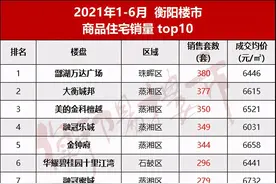 谁是2021年上半年衡阳楼市销量top10，答案就在这个榜单里图片