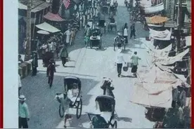 老照片，清末民国的繁华广州街景，主要交通工具是黄包车图片