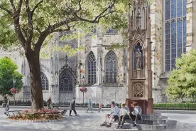 旅行艺术家细腻写实的景观水彩画，精美绝伦的欧洲古老建筑图片