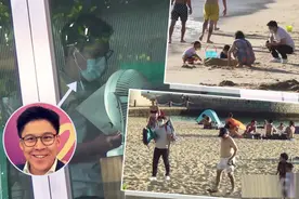 三代同堂！霍启刚携儿女海滩玩沙，霍震霆享受阳光，郭妈负责带孙图片