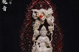 猛犸牙雕—御龙观音！洁白温润如玉，这佛塑美极了！图片