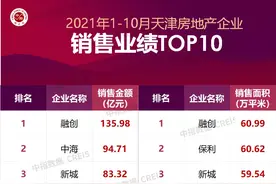 2021年1-10月天津房地产企业销售业绩TOP10图片