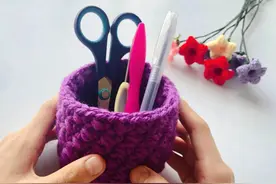 毛线钩针编织圆形枣花收纳筐，手工DlY作品（文字）教程图片