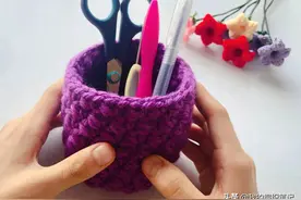 毛线钩针编织圆形枣花收纳筐，手工DlY作品（文字）教程图片