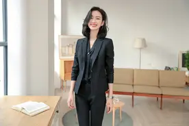 黑色职业装套装长袖马甲套装图片