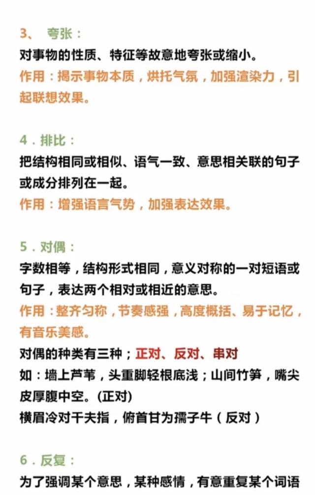 小学阶段常用修辞手法及作用，举例语句，必考题型，收藏备用