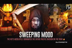 乔治往篮网这边看，哈登和欧文直接无视，就拥抱小卡和路威图片