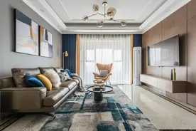 135㎡现代轻奢，黄蓝配的华丽，温情优雅而高级图片