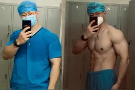 脱下白大褂，变身撸铁猛男，健硕身材，腹肌、麒麟臂，安全感爆棚图片
