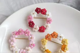 泡芙花花朵花环胸针，钩针图解教程图片