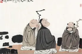 莲社十八贤，夜深风雪对禅床；虎溪三笑图，夕阳秋色僧舍楼图片