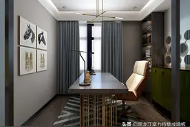 高端竹木纤维集成墙面，书房装修效果图图片