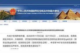 中国驻埃及大使馆：关于搭乘航班赴华人员须凭新冠病毒核酸检测及血清抗体检测双阴性证明乘机的通知图片