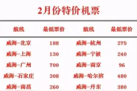 威海机场2月航班时刻表、特价机票来了图片