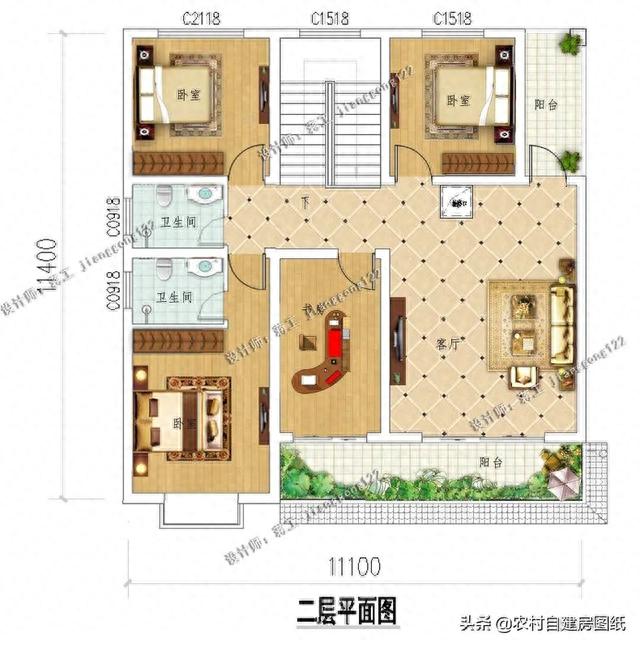 120平二层小户型别墅，5款带堂屋设计，农村家家都需要