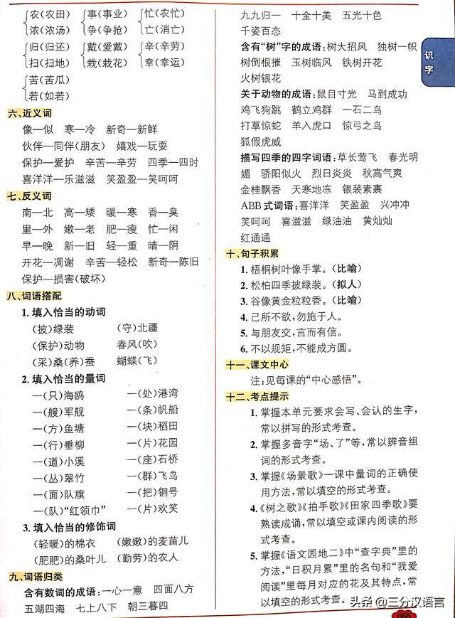 二年级语文上册第二单元知识要点（人教部编本）