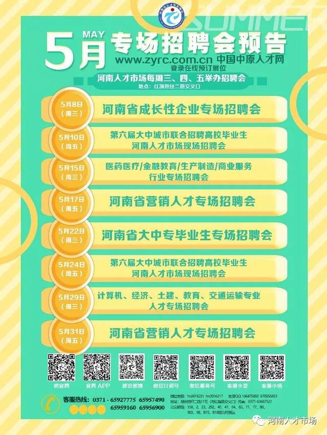 千余岗位职等你来！5月24日第六届大中城市联合招聘高校毕业生河南人才市场现场招聘会预告