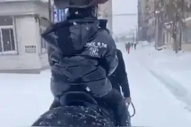 辽宁鞍山男童骑马迎着风雪出门吃大餐，祖国未来的接班人就该如此图片