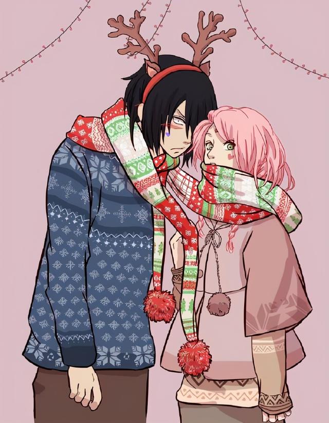 佐樱一条围巾秀恩爱？火影圣诞装扮的五大情侣，第五对你想不到