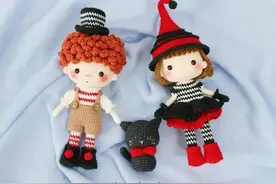 钩针人偶 万圣节小哥哥小女巫和小黑猫图片