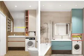 洗衣机塞进卫生间里，装柜子包起来与洗漱台组合，洗衣方便很省地图片
