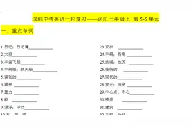 深圳中考英语一轮复习——词汇七年级上 第5-6单元图片