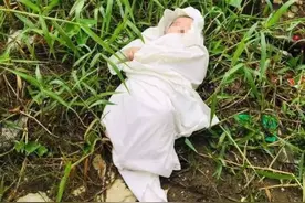 缅甸一名婴儿被发现丢弃在火葬场旁，遭蚊虫叮咬图片
