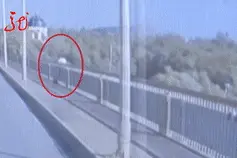 哈尔滨这辆公交车在公路大桥上紧急停车，一车人都冲了出去图片