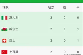 欧洲杯A组最新积分榜：意大利2连胜出线，威尔士积4分升第2图片