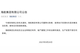 海航集团：董事长陈峰、首席执行官谭向东因涉嫌违法犯罪被依法采取强制措施图片