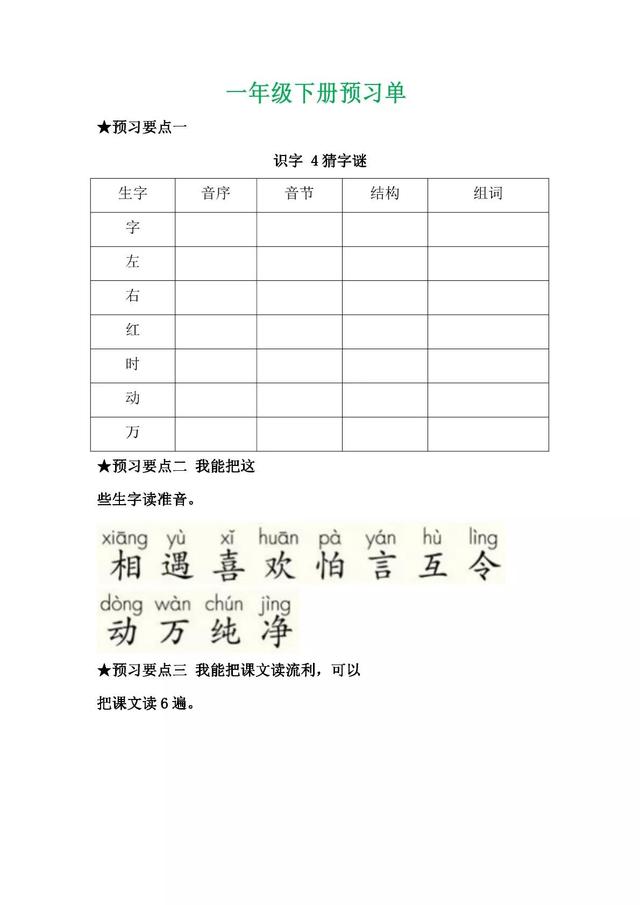 左边绿右边红谜底是什么（一年级语文下册第四课猜字谜课文笔记）