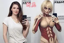 原以为COS女巨人是她的天花板，没想到小姐姐COS帅哥更拿手图片