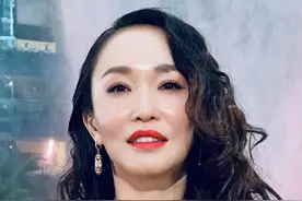 50岁范文芳穿镶钻抹胸裙，满面油光身材似少女，同龄老公却老太多图片