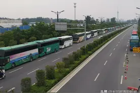 洛阳数十辆公交车、大巴车组团“霸路”，机动车道变成“停车场”图片