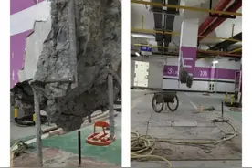 江西赣州一小区地下车库柱子被拆，业主担心安全，楼盘工程部发布公告称临时支撑柱图片