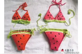 钩针图解:宝宝拍照用的西瓜比基尼图片