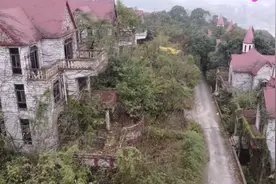 北碚缙云山下独栋别墅群，圆柱尖顶欧式风格，不知何故全被废弃图片
