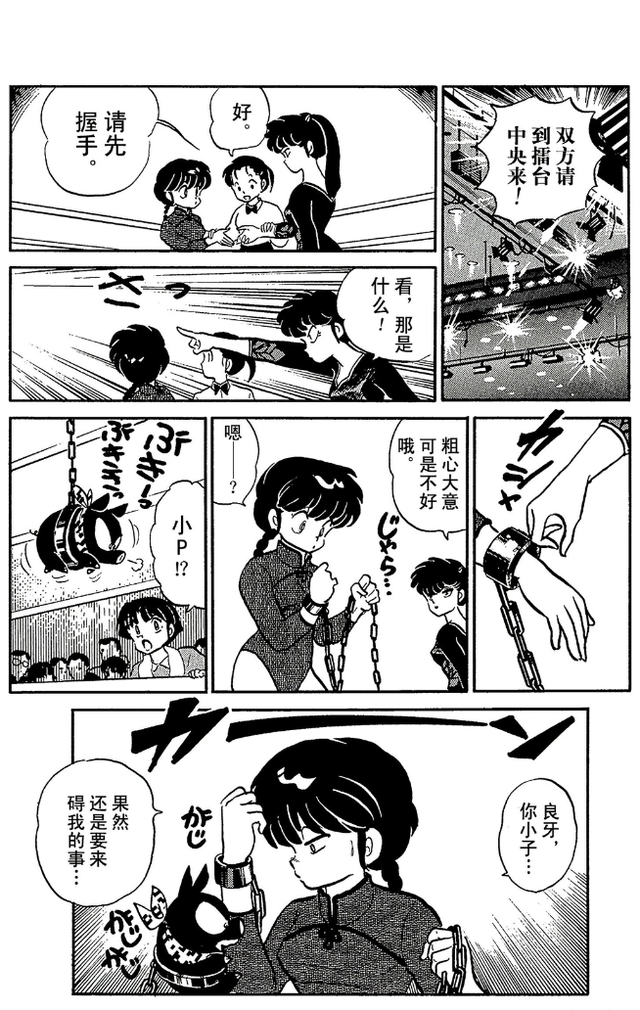 乱马漫画11：好好笑，乱马女装配可爱小黑猪与黑玫瑰体操比武