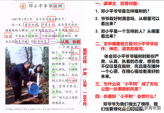 二下第四课《邓小平爷爷植树》知识梳理，假期这样学，语文没问题