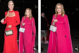 希尔顿母女闪耀红毯！女儿大红裙太闪耀，62岁妈妈打针脸太僵硬图片