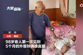 老人与外曾孙跨越近百年对视图片