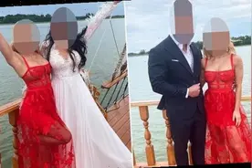 英国女子穿狂野红色薄裙参加婚礼，被指抢新娘风头，引众网友争论图片