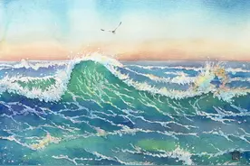 海浪水彩画教程图片