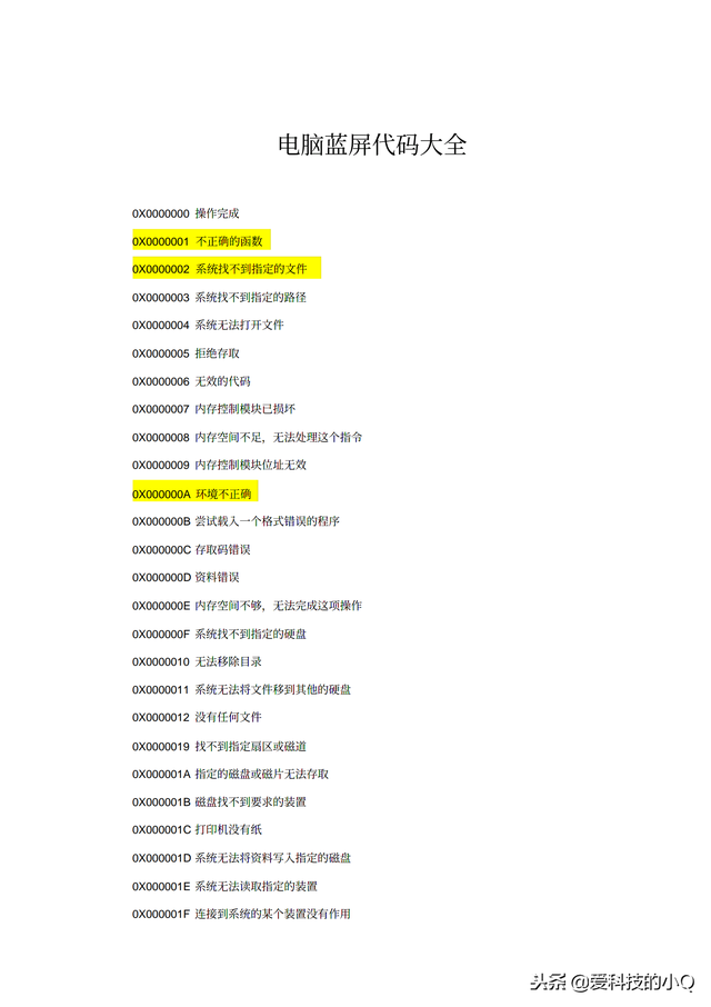 「电脑技巧」常见的电脑蓝屏代码分析及解决方法！让你不再求人！