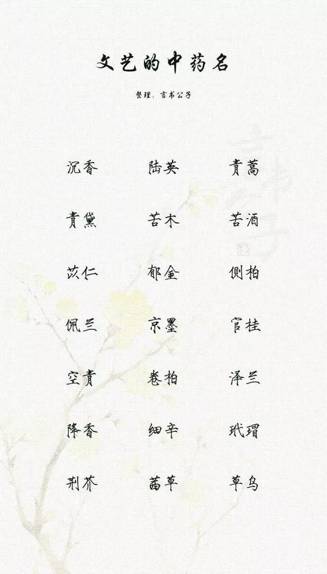 文艺的中药名，以中药名取名，唯美有诗意
