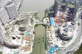 1#空中连廊主桁架顺利合龙，“双豚逐浪”初露峥嵘图片